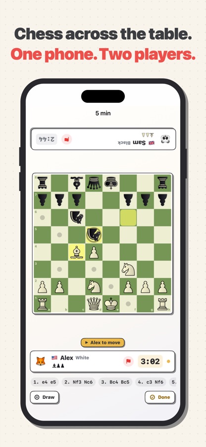 Two players sharing one phone, the board turned to face each side